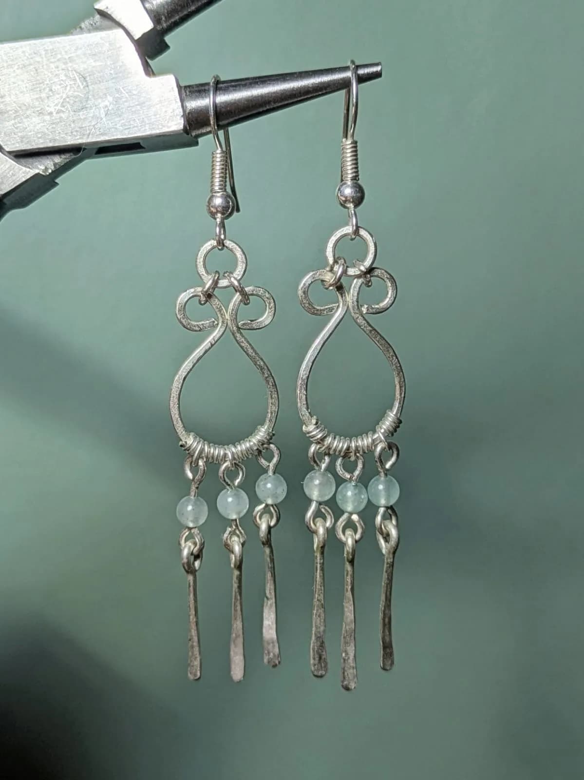 Boucles d’oreilles à franges, aventurine et argent