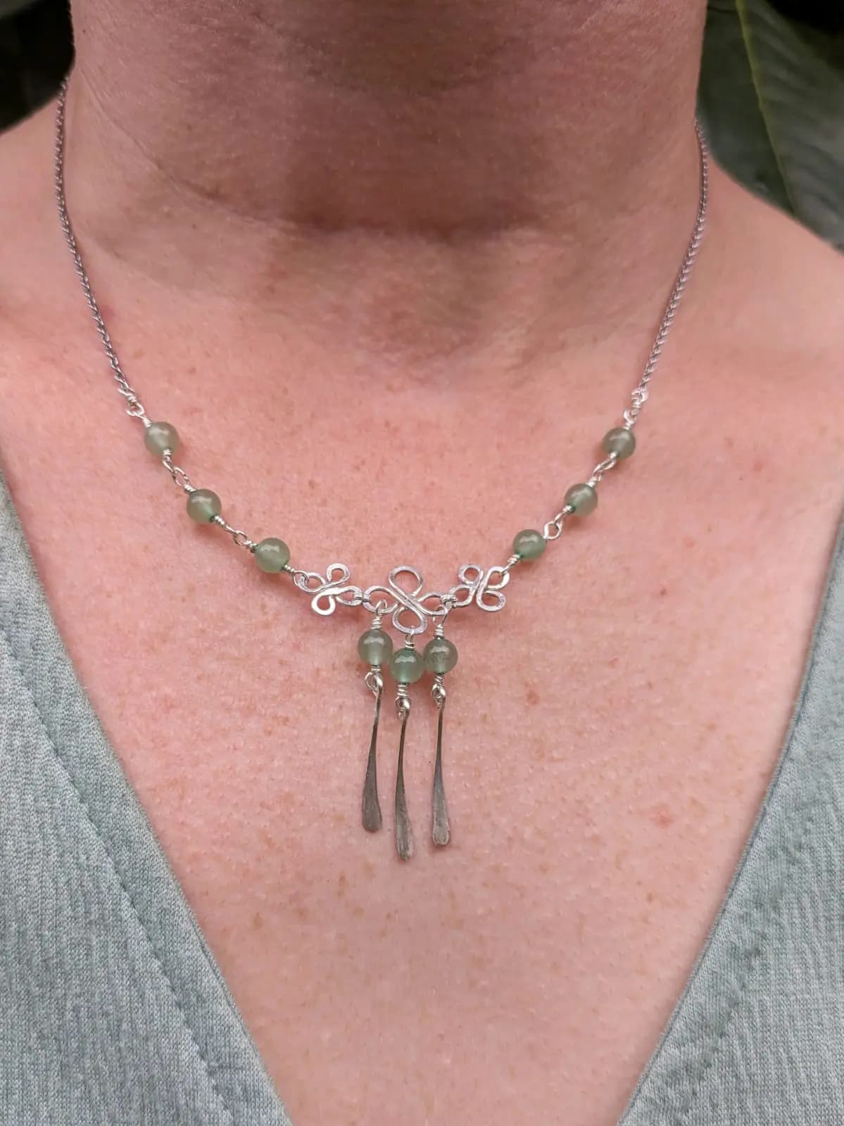Collier porte bonheur, trèfle et aventurine